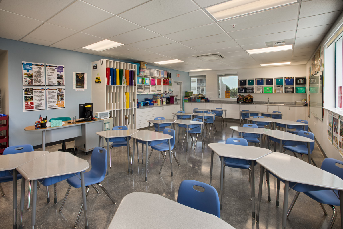 Interior design view of art classroom at the Pinecrest prep  school in Miami